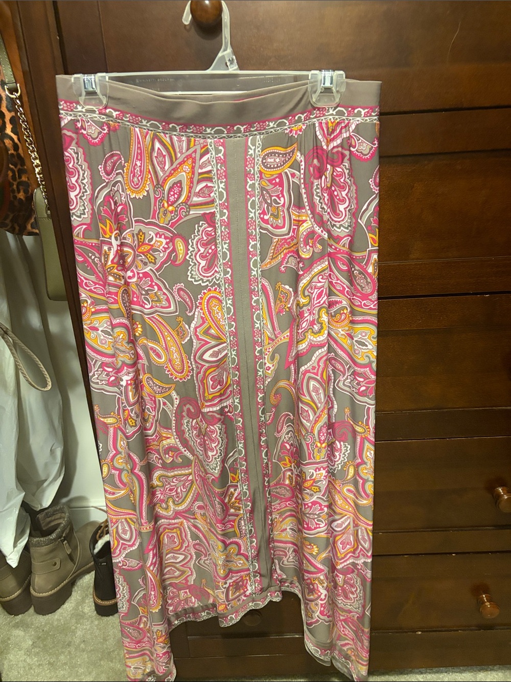 INC International Concepts Pink and Gray Paisley Maxi Skirt